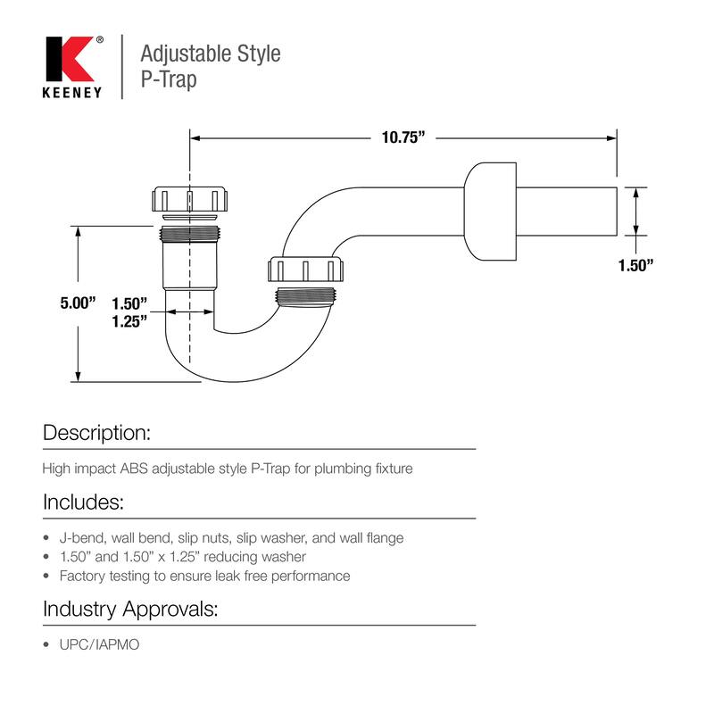 Keeney K400 Decorative 1.5 or 1.25 x 1.25 ABS P-Trap