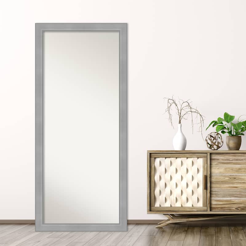 Non-Beveled Wood Full Length Floor Leaner Mirror - Vista Brushed Nickel Narrow Frame