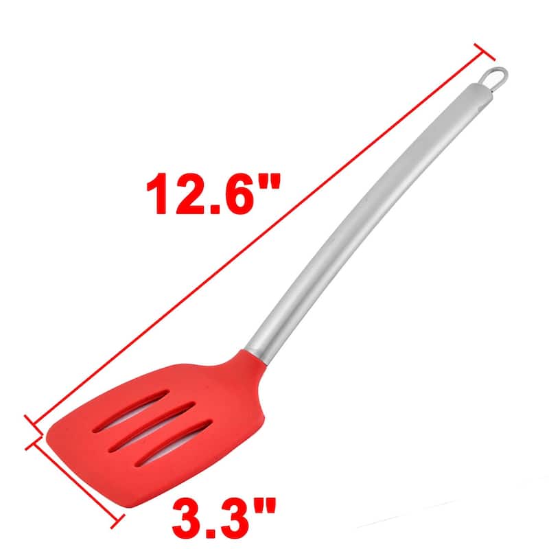 Kitchen Stainless Steel Handle Silicone Slotted Pancake Turner Spatula - 12.6" x 3.3" x 0.6"(L*W*T) - Red