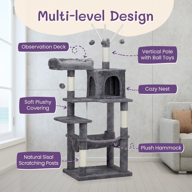 57 inch Cat Tree Cat Tower for Indoor Cats Dark Grey