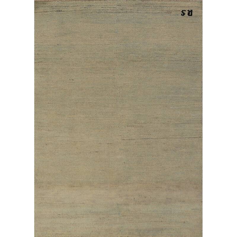 Solid Gabbeh Oriental Rug Handmade Solid Green Wool Carpet - 3'4" x 4'10"