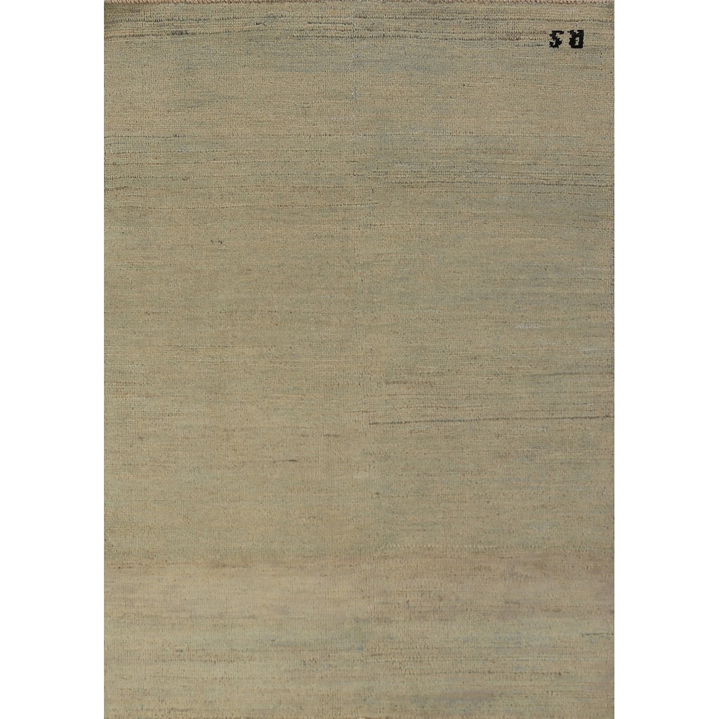 Solid Gabbeh Oriental Rug Handmade Solid Green Wool Carpet - 3'4" x 4'10"