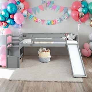 Modern Twin Size Multiple Functional Low Loft Bed with Stairs and Slide,No Box Spring Needed