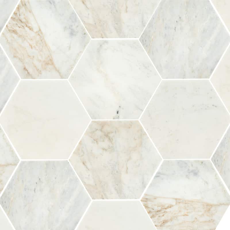 Ackland AKM-S-8X8HTH-CA 8" x 9" Marble Geometric Floor and Wall Tile - - Castella de Blanc