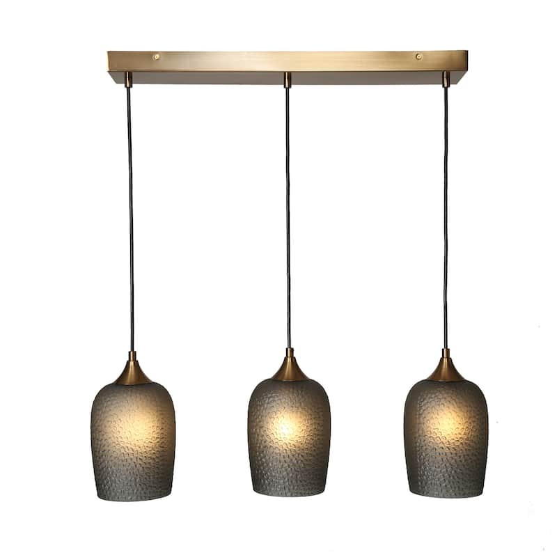 Modern Farmhouse 3-Light Island Chandelier with Gray Glass Shades for Kitchen Island Dining Room - W28" x H70.3" Max