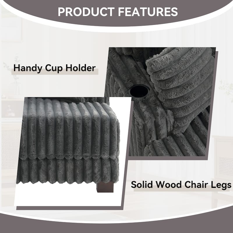 41.7" W Upholstered Plush Corduroy Chaise Lounge withe Pillows