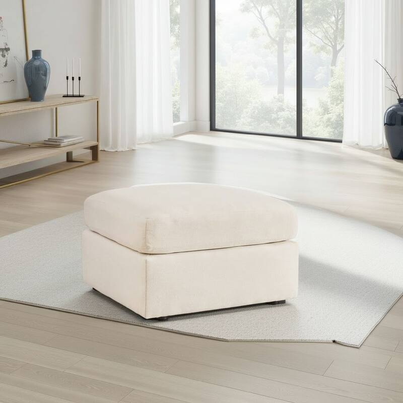 Meso Oversized Square Ottoman, Oyster Ivory Nuvella Polyester, 32 Inch