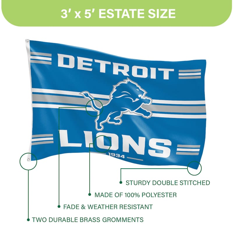 Detroit Lions Single Sided Flag w/ 2 Grommets, 3'x5'