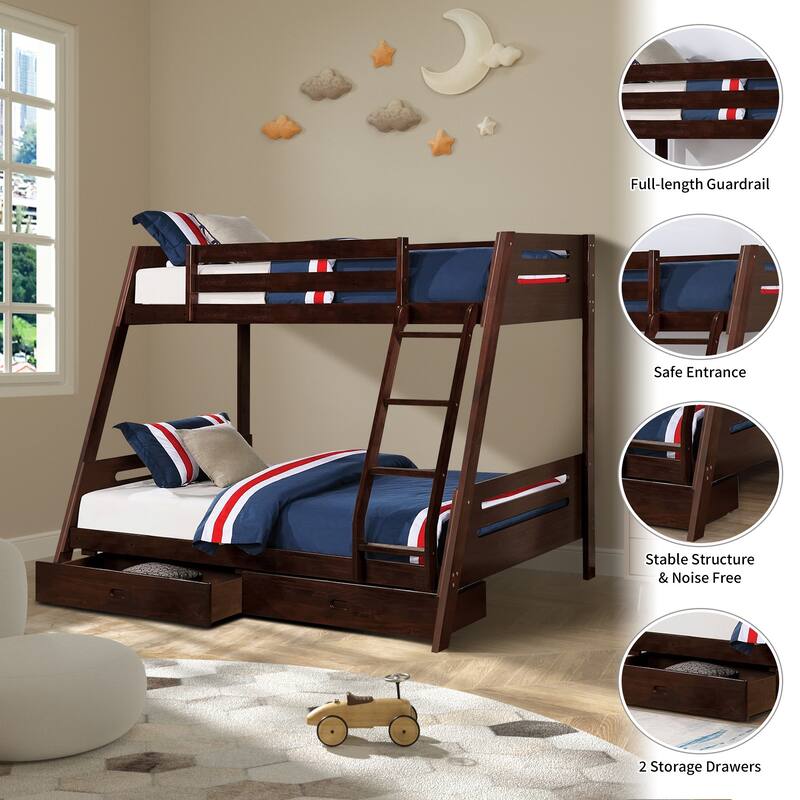 Espresso Twin over Twin/ Full Bunk Bed with Underbed Drawers