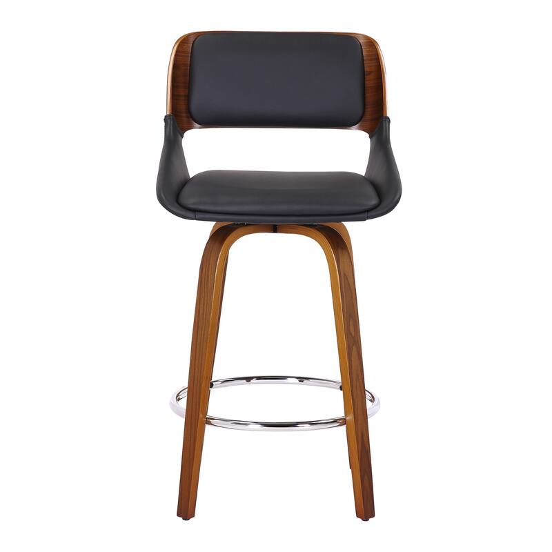 Mid-Century Faux Leather and Wood 26" Counter Stool with Swivel, Set of 2
