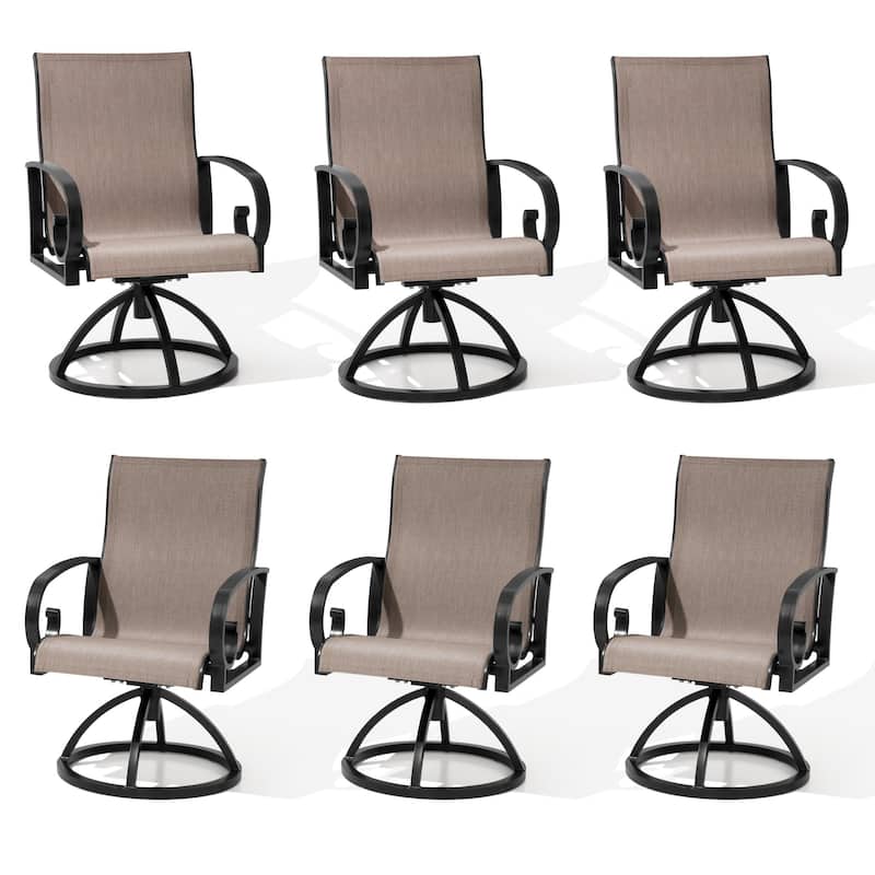 Outdoor Patio Swivel Dining Chairs with Sunbrella Textilene Mesh Fabric - Augustine Ashe - 6PC