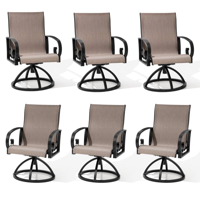 Patio Swivel Dining Chairs with Sunbrella Textilene Mesh Fabric, Outdoor Furniture Gentle Rocker Chair with Back and Arm