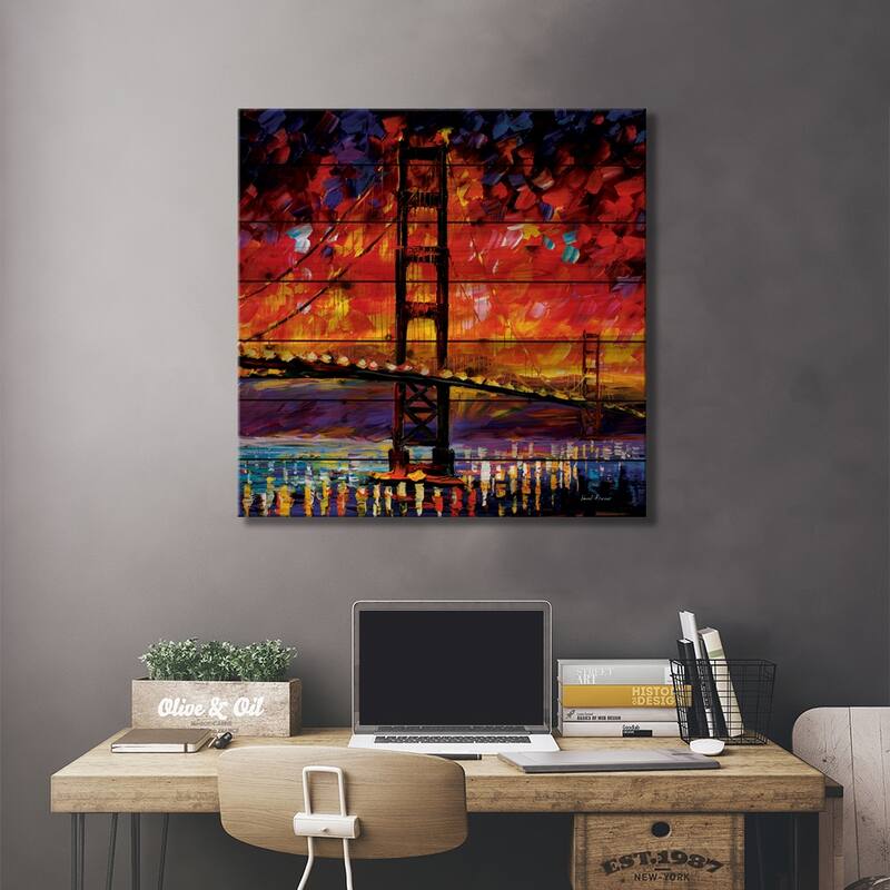 Golden Gate Bridge Print On Wood by Leonid Afremov - Multi-Color