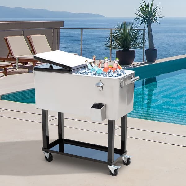 Outsunny 80 QuartRolling Portable Stainless Steel Cooler Cart