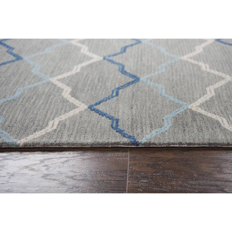 Alora Decor Cascade Blue, Grey, and Tan Medallion Hand-tufted Wool Rug
