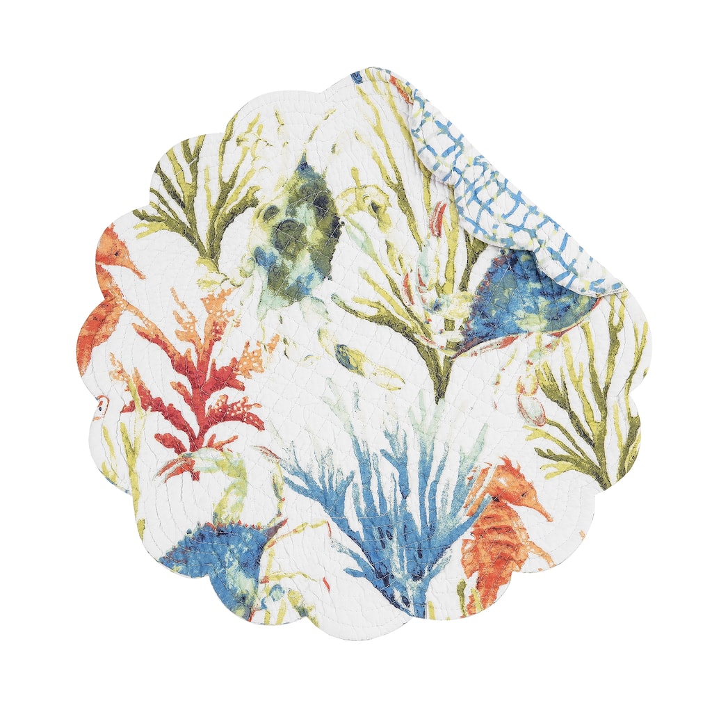 Marino Round Quilted Reversible Colorful Coastal Placemat Set of 6 - Set of 6