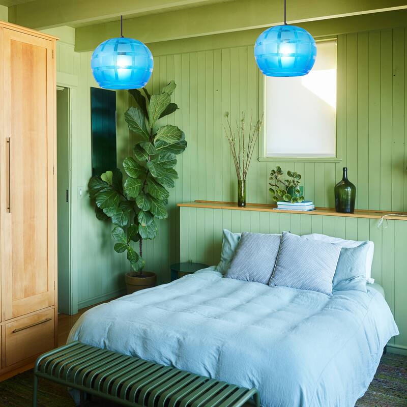 Catharine River of Goods Black Metal and Hand Blown Glass 11.75-Inch Pendant Light with Adjustable Hanging Cord