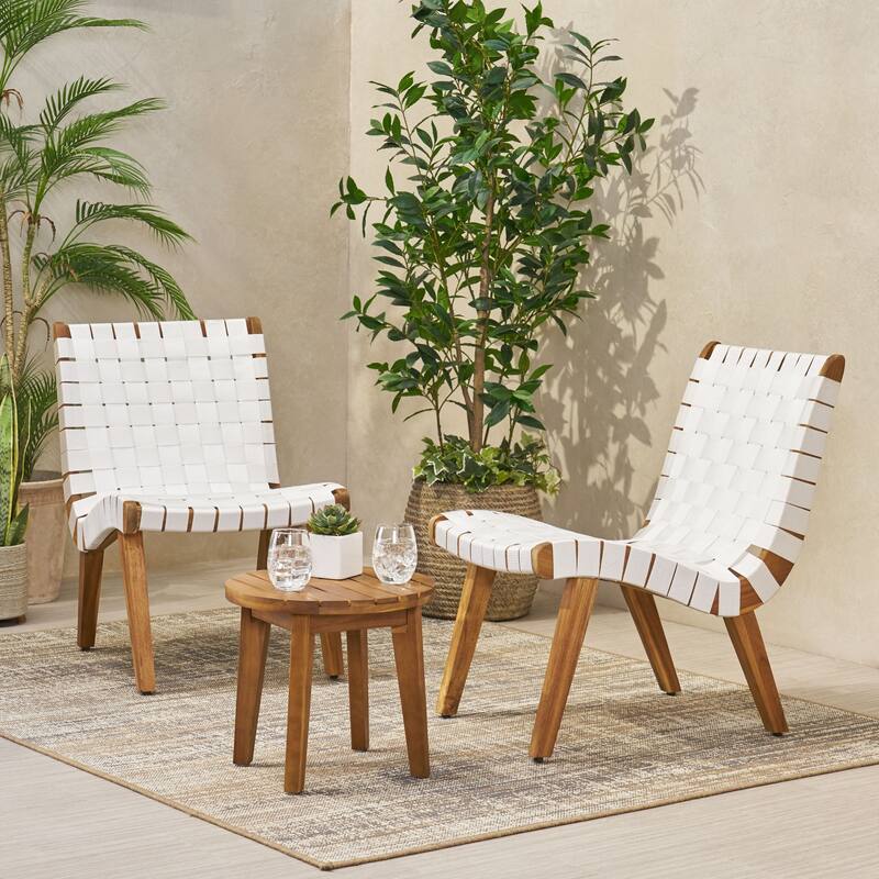 Charlotter Outdoor Rope and Acacia Wood Outdoor Chat Set by Christopher Knight Home - White + Teak