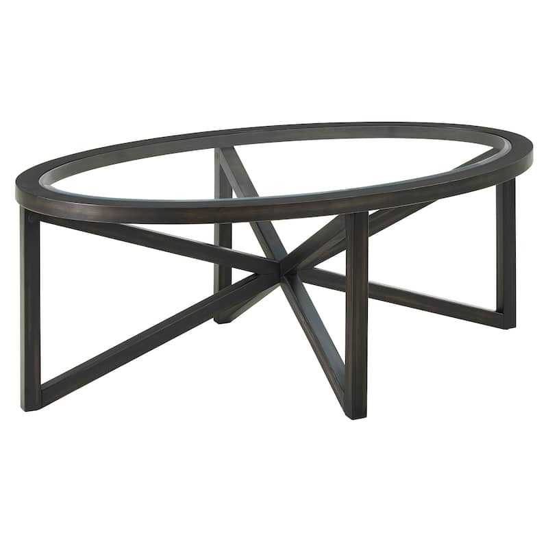 Modern Minimalist Coffee Table Glass Tea Table with Tempered Glass Tabletop and Solid Wood Base, for Living Room