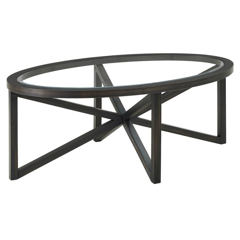 Roomfitters Modern Round Tempered Glass Coffee Table with Solid Wood Base, Clear Top Accent Table for Living Room