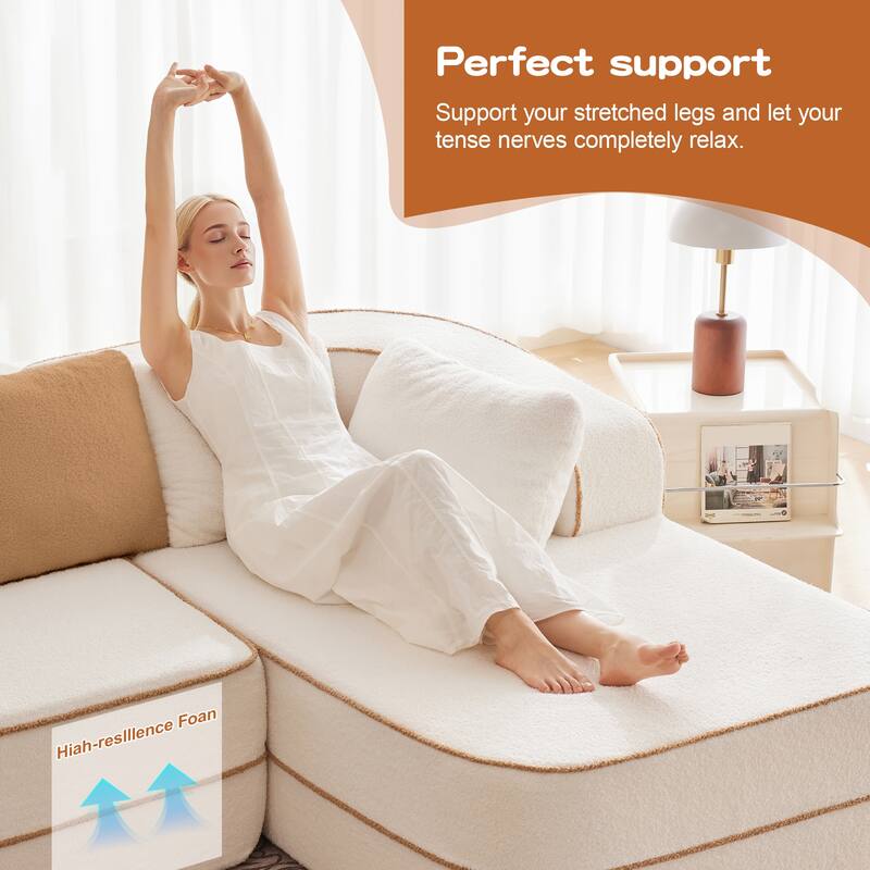Modular Sectional Sofa with L-Shape Chaise, Teddy Fabric Boneless Cloud Couch, 32D High Density Sponge Upholstered Sofa