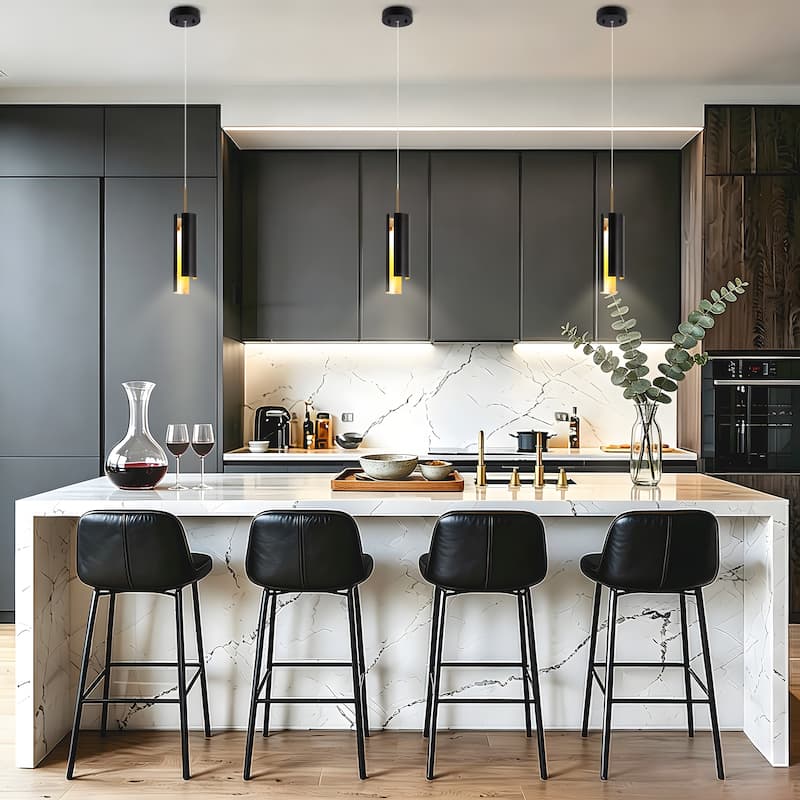 Black White 1-Light Modern Brass Gold LED Pendant Light Fixture for Kitchen Island - 3 x 3 x 14.3