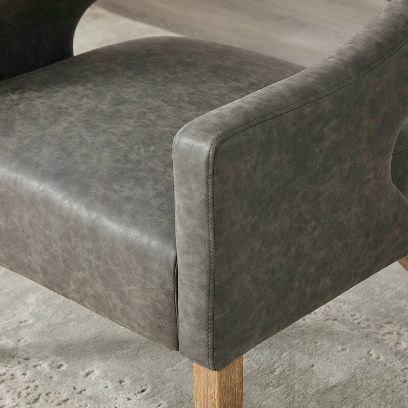 PU Leather Barrel Accent Chair, Ergonomic Lounge Reading Chair, Upholstered Armchair with Hollow Back & Solid Wood Legs