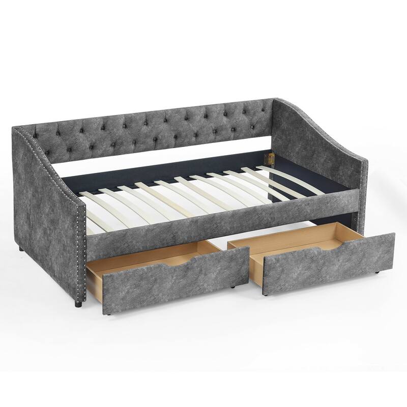 Twin Size Daybed with Drawers Upholstered Tufted Sofa Bed