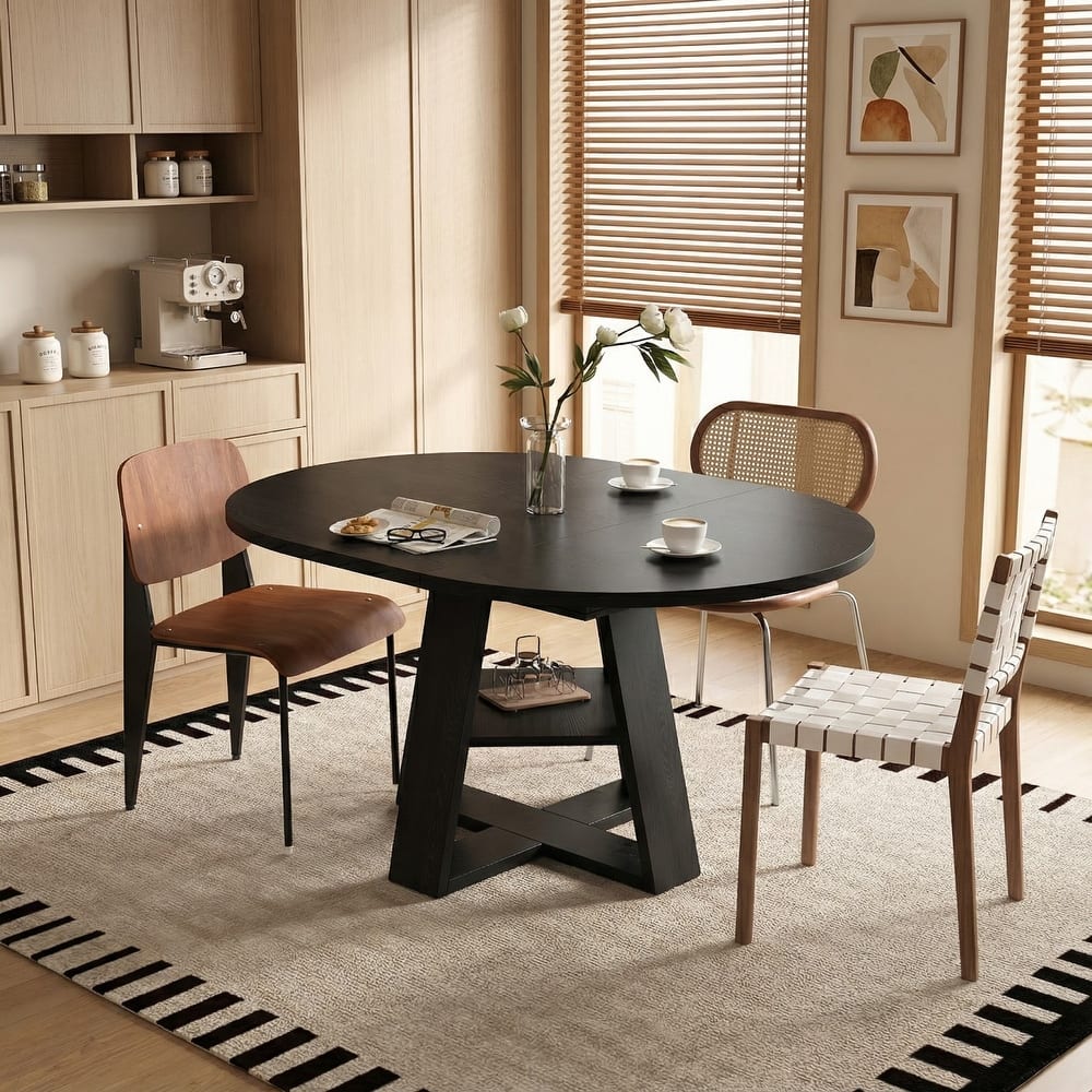 43.3"-59" Extendable Round Dining Table with Storage Shelf