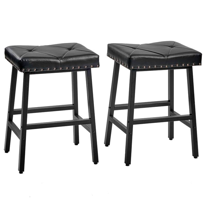 Javlergo Bar Stools Set of 2 Upholstered Backless Saddle Stools Counter Height Stools with Metal Legs