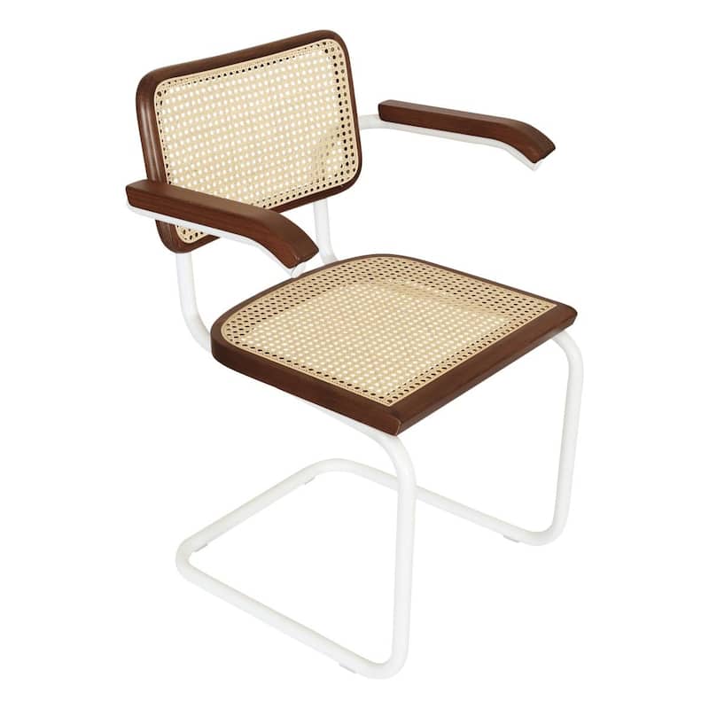 Breuer Chair Company Marcel Breuer Cesca Cane Cantilever Armchair Arm Chair w/ White Steel Frame (Various Wood & Cane Colors)