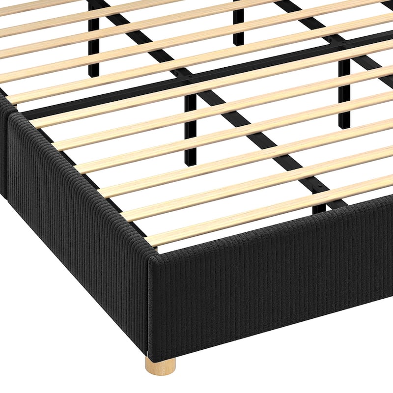 Moasis Corduroy Upholstered Platform Bed Frame with Charging Station and RGB LED Lights