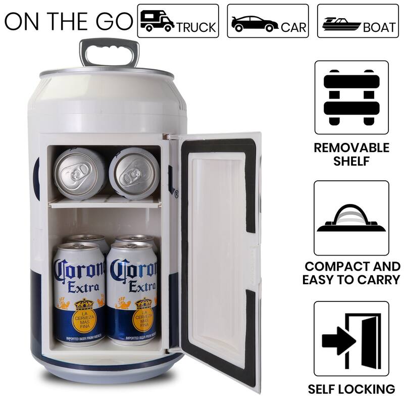 Corona 8 Can Portable Mini Fridge 12V DC 110V AC 5.4L Cooler, White