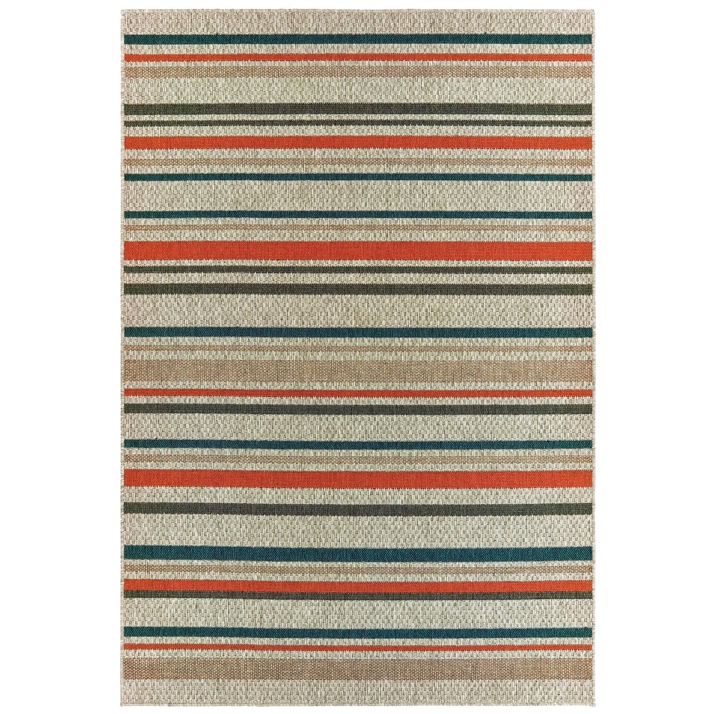 Vista Home Higgins Striped Grey/ Blue Indoor/ Outdoor Area Rug