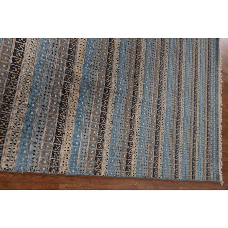 Striped Moroccan Oriental Area Rug Handmade Wool Carpet - 8'1" x 10'3"