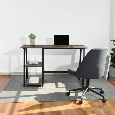 Modern Rectangular Unique Style Office Desk with 2-layar Shelf