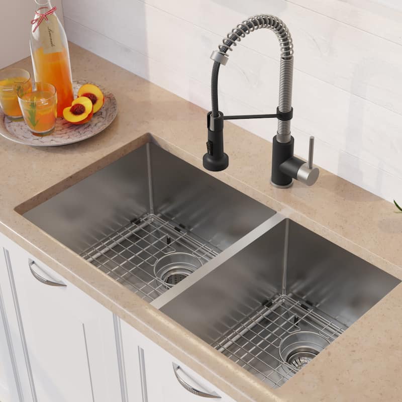 Kraus Standart PRO 33" Undermount Double Basin Stainless Steel Kitchen