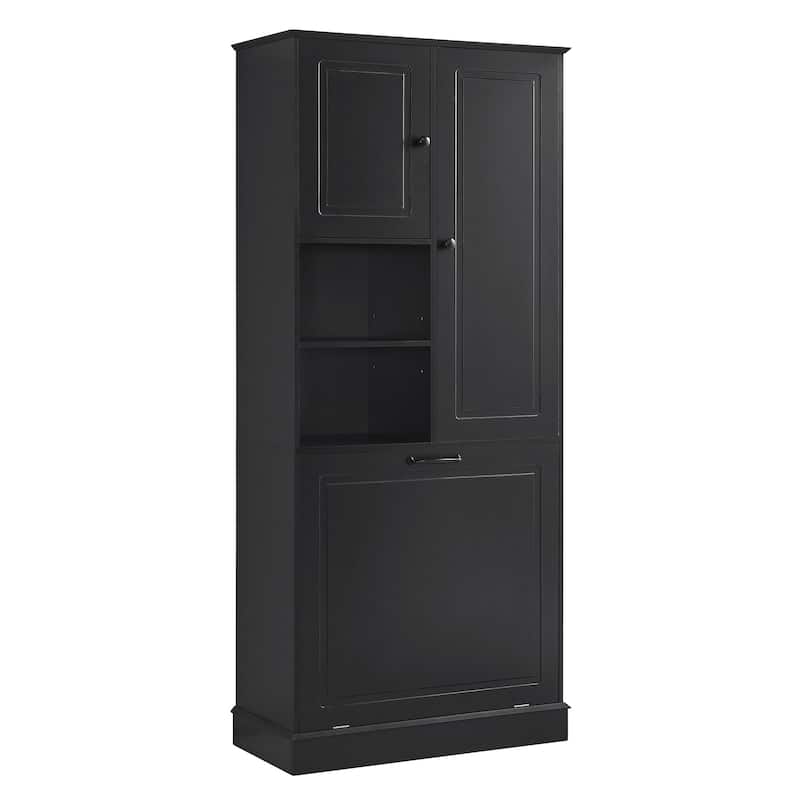 GDF Studio - Tommy Modern MDF Tall Storage Cabinet with Adjustable Shelves and Large Flip-Out Basket