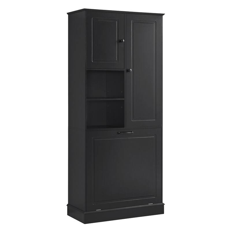 Roomfitters 67" Tall Storage Cabinet with Flip-Out Basket & Adjustable Shelves, MDF Linen Tower for Bathroom & Office