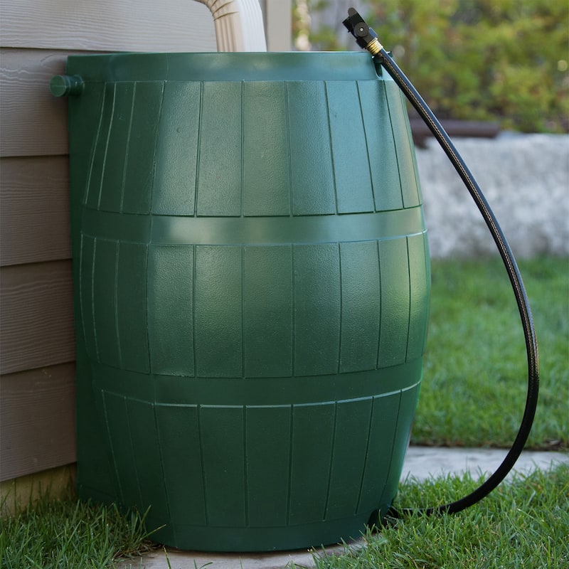 FCMP Outdoor RC4000 50 Gallon Outdoor Rain Water Catcher Barrel Container, Green - 20