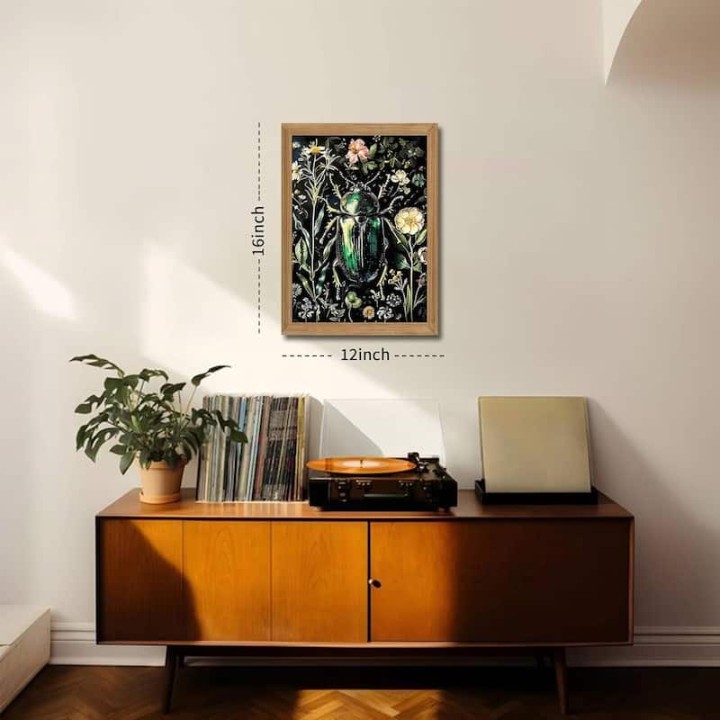 Framed Vintage 3D Textured Wall Art - Gothic Dark College Beetle