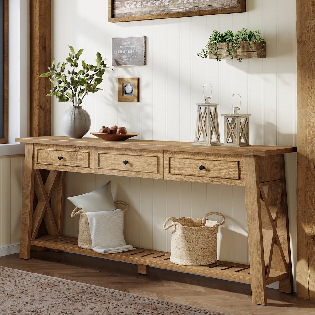 Long Sofa Table with 3 Storage Drawers