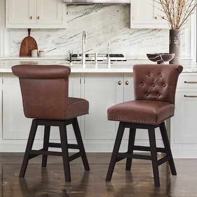 26 in. Set of 2 Bar Stools Counter Height Barstool 360° Swivel with Curved Backrest