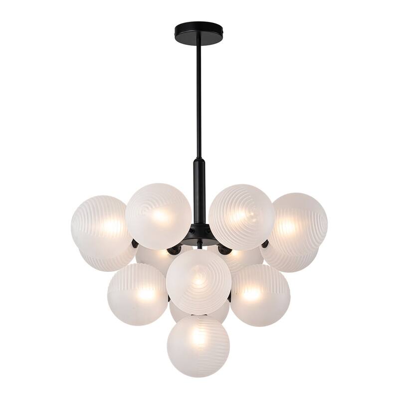Modern Mid-century Brass Frosted Ribbed Glass Glass Bubble Chandelier