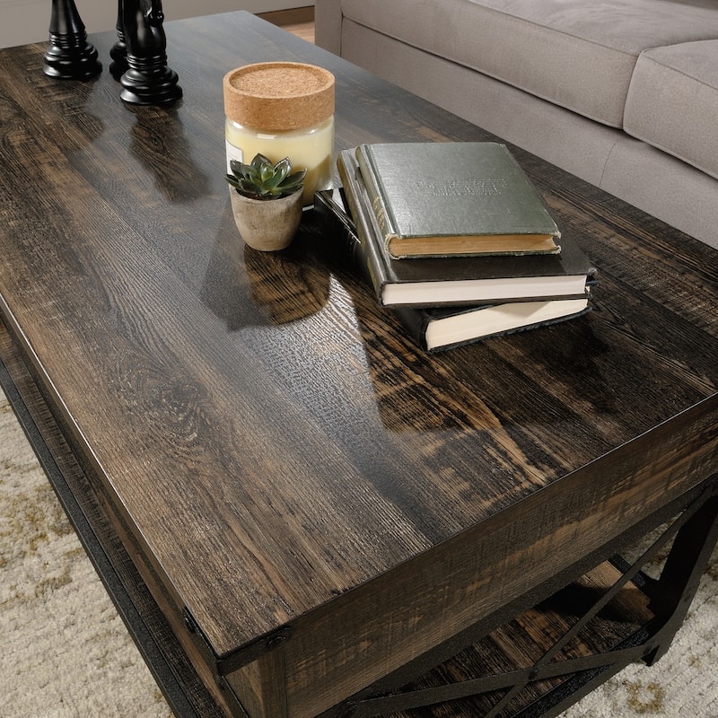 Wood Lift-Top Coffee Table with Industrial Style, Brown - 41.30" L x 22.32" W x 18.58" H