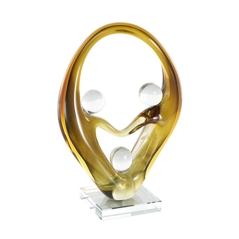 Glass Abstract Curved Cutout Decorative Sculpture with 3 Small Orbs - Orange - Roche River Decor - Orange