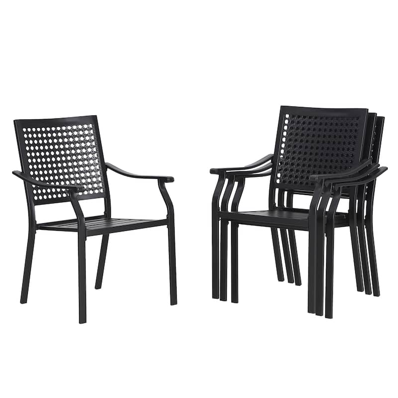 MAISON ARTS Patio Dining Chairs Set of 4 Stackable Chair Black E-coating Metal with Upgraded Back Pattern