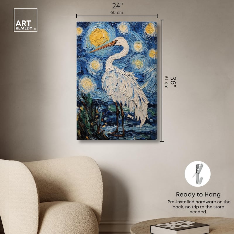 Crane in Starry Night Canvas by Art Remedy, Gallery Wrapped