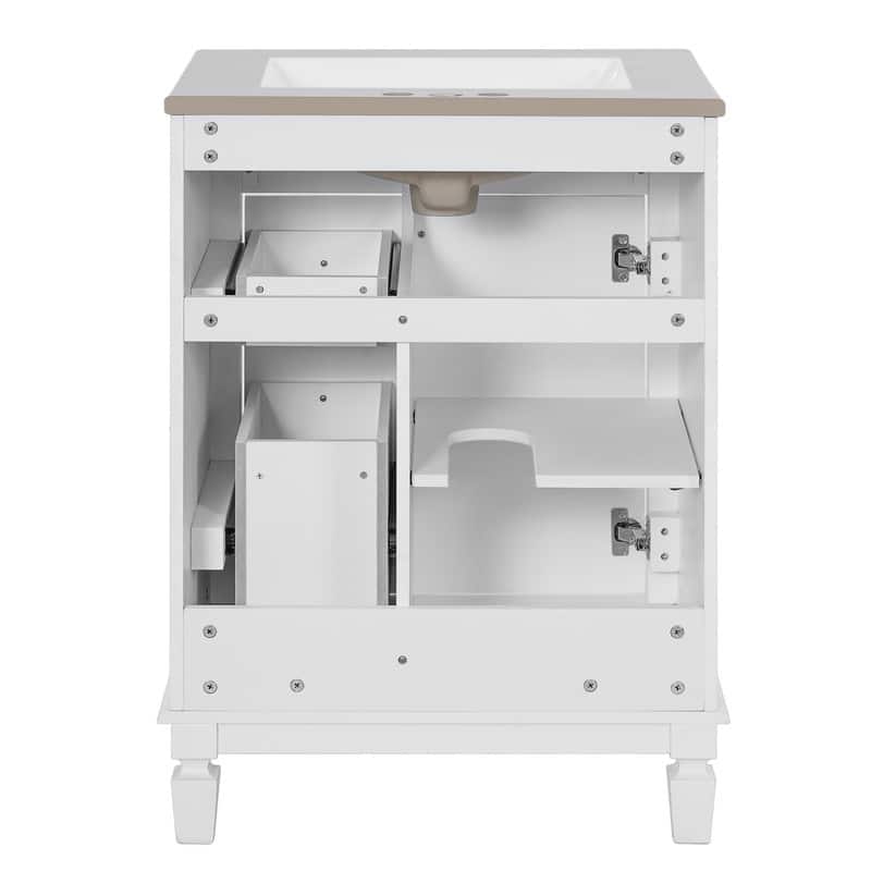 24" Bathroom Vanity with Ceramic Sink, 2 Drawers and Adjustable Shelf