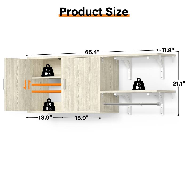 65''W Reversible Laundry Storage Cabinet with Doors and Storage Shelves and Shelf Towers